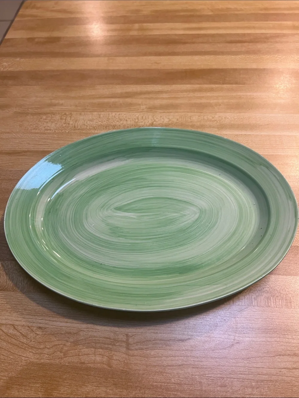 #2916*”9x13”Hand-Painted Light Green Ceramic Serving Platter